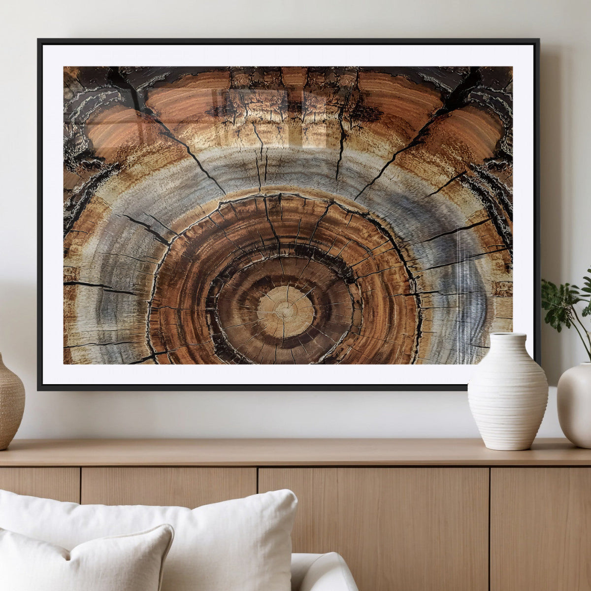 Tree Rings Wall Art Canvas Print, Rustic Wood Grain