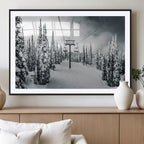 Snowy Pines Wall Art Canvas Print | Ski Lift in a Winter Forest