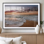 Ocean Sunset Wall Art Canvas Print | Sandy Shore and Gentle Waves