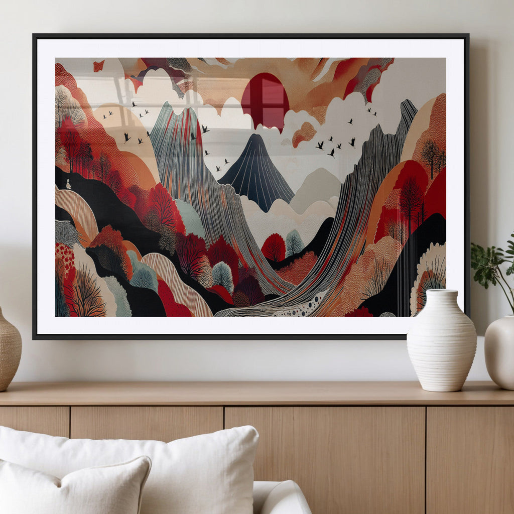 Abstract Mountain Wall Art Canvas Print | Vibrant Stylized Landscape
