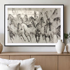 Abstract Horse Wall Art Canvas Print, Framed Horse Sketch with Galloping Herd