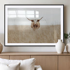 Texas Longhorn Wall Art Canvas Print, Framed Lone Cattle and Longhorn Bull Scene