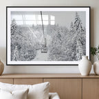 Snowy Ski Lift Wall Art | Framed Winter Mountain Canvas