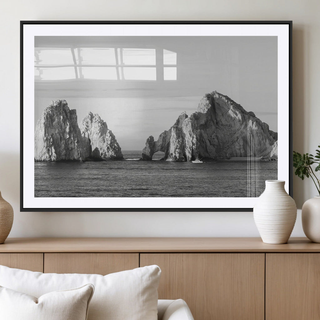 Coastal Wall Art | Framed Black White Ocean Canvas Artwork