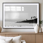 Surfer Cliffs Wall Art Canvas Print, Framed Black White Beach and Ocean Waves