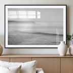 Black and White Seascape Wall Art Canvas Print, Framed Misty Ocean Waves