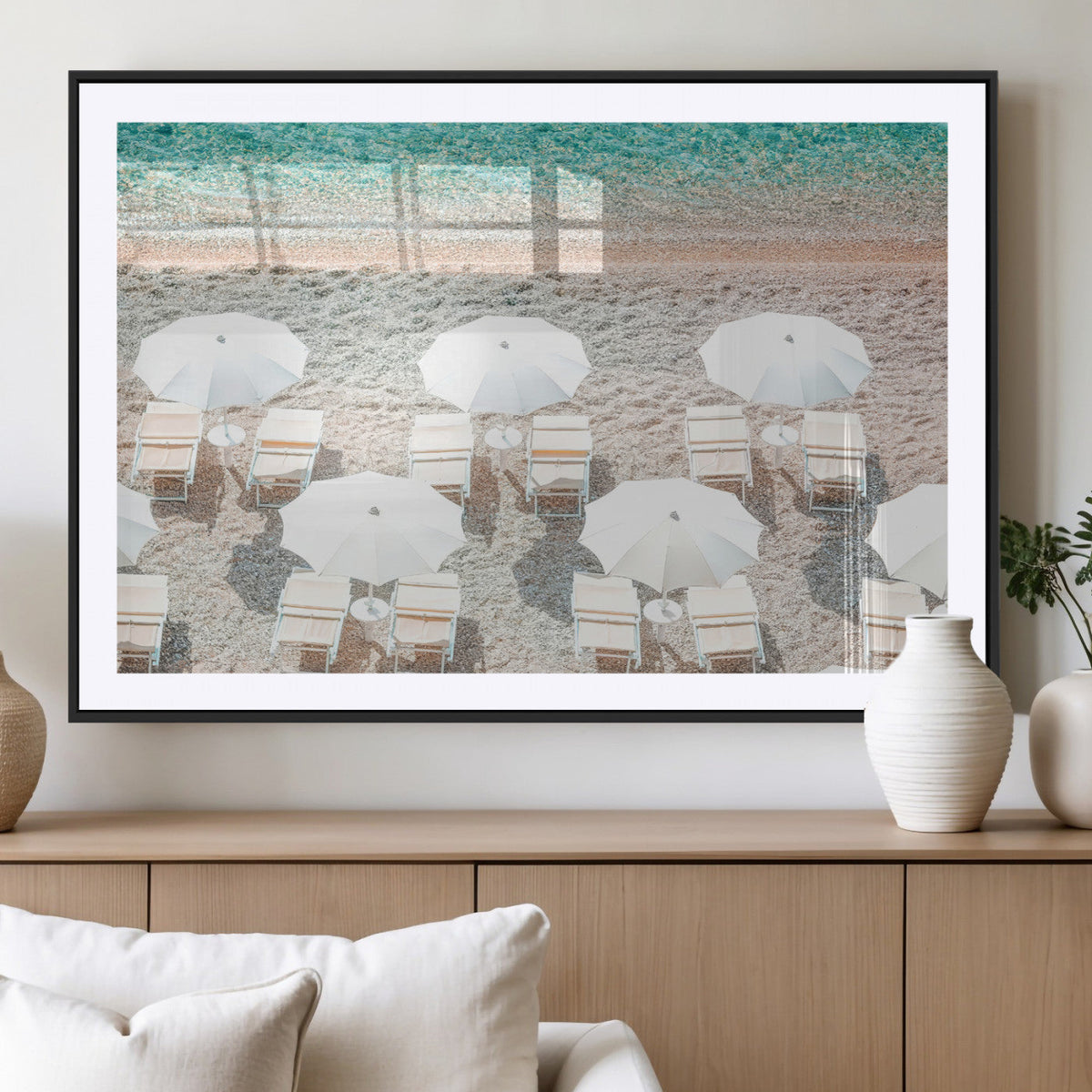 Calm Beach Wall Art | Framed Turquoise Water Canvas Artwork