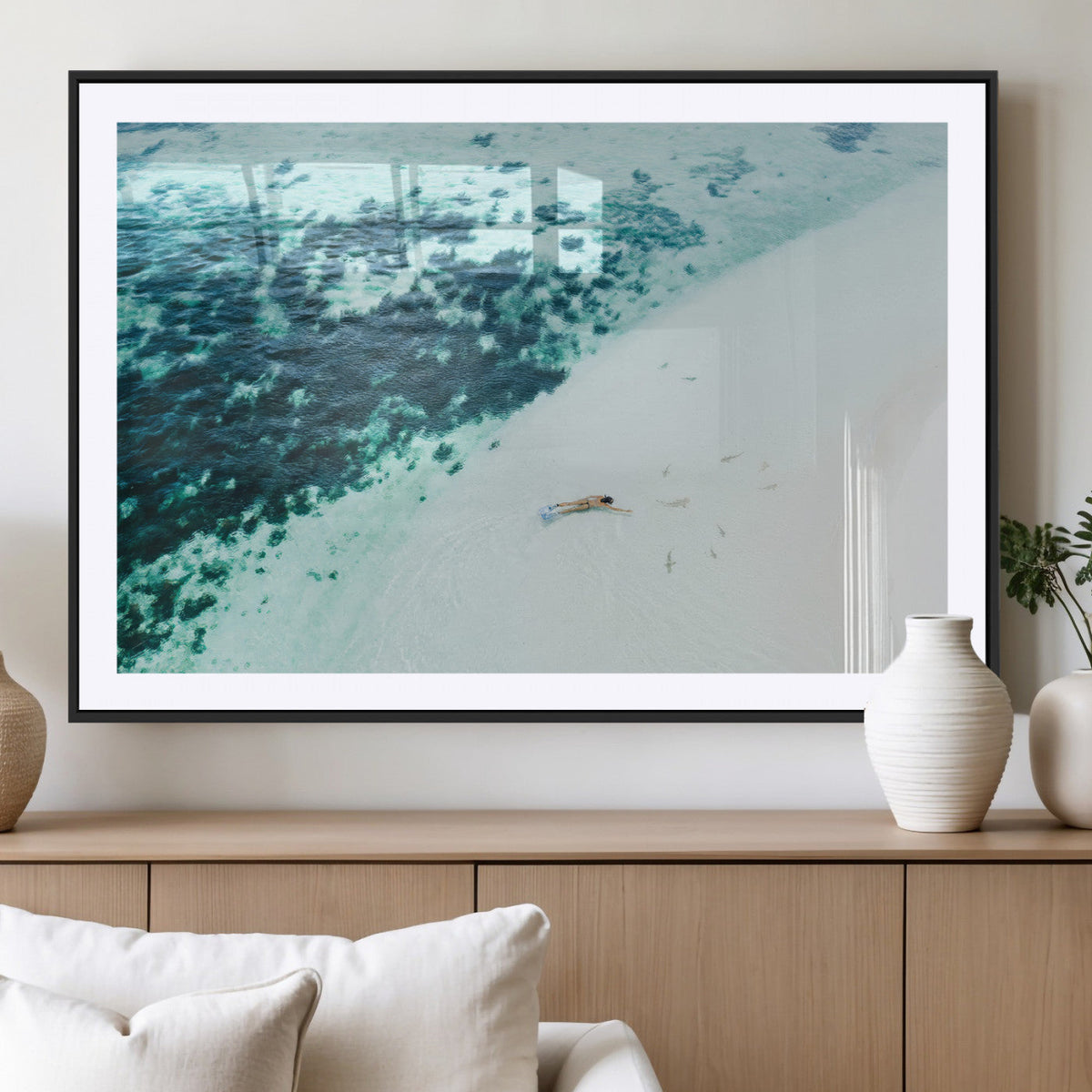 Minimal Beach Wall Art | Framed Ocean Swimming Canvas