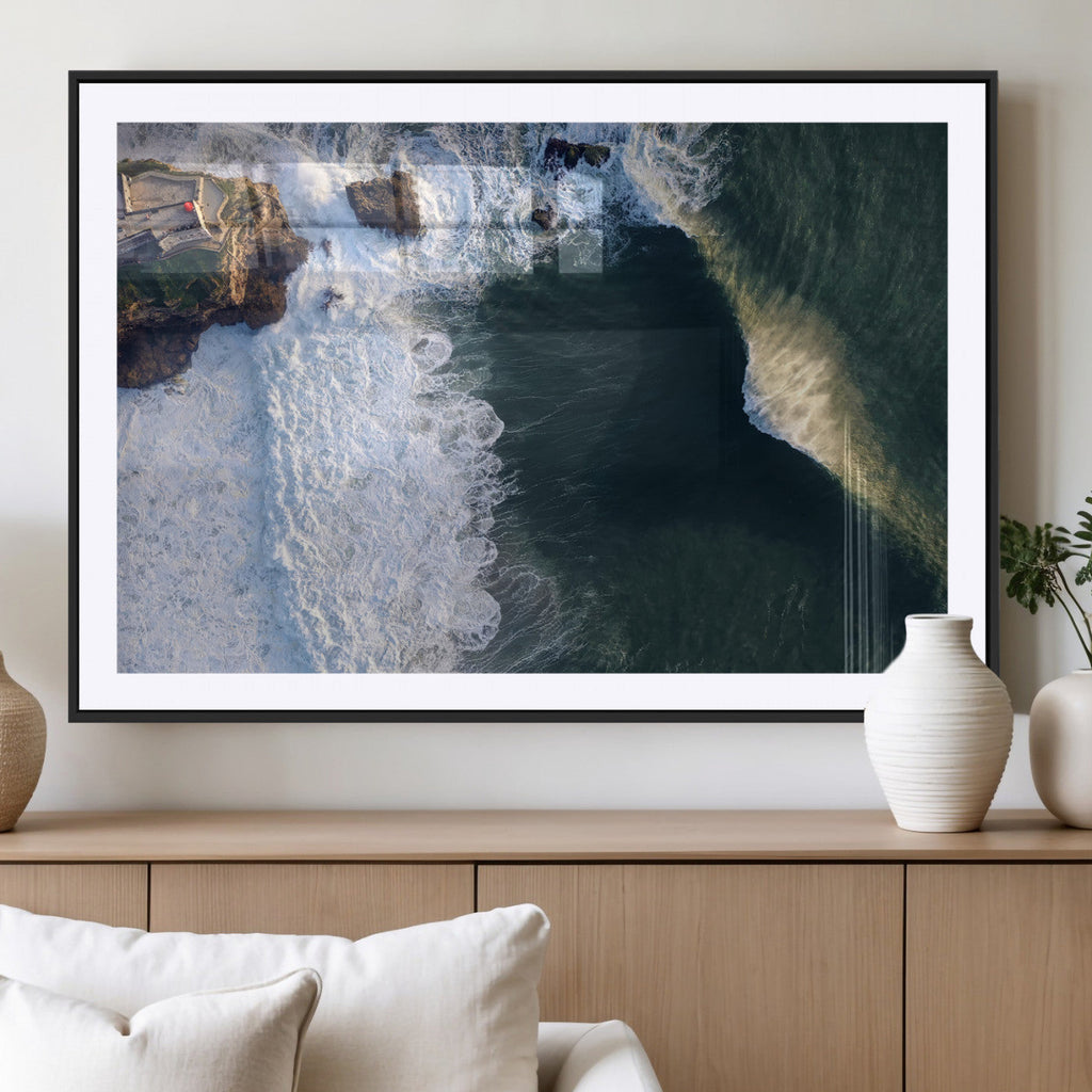 Ocean Wave Wall Art | Aerial Coastal View Canvas Artwork