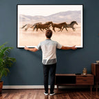 Wild Horse Wall Art Canvas Print, Framed Rustic Western Art, Desert Horse Scene