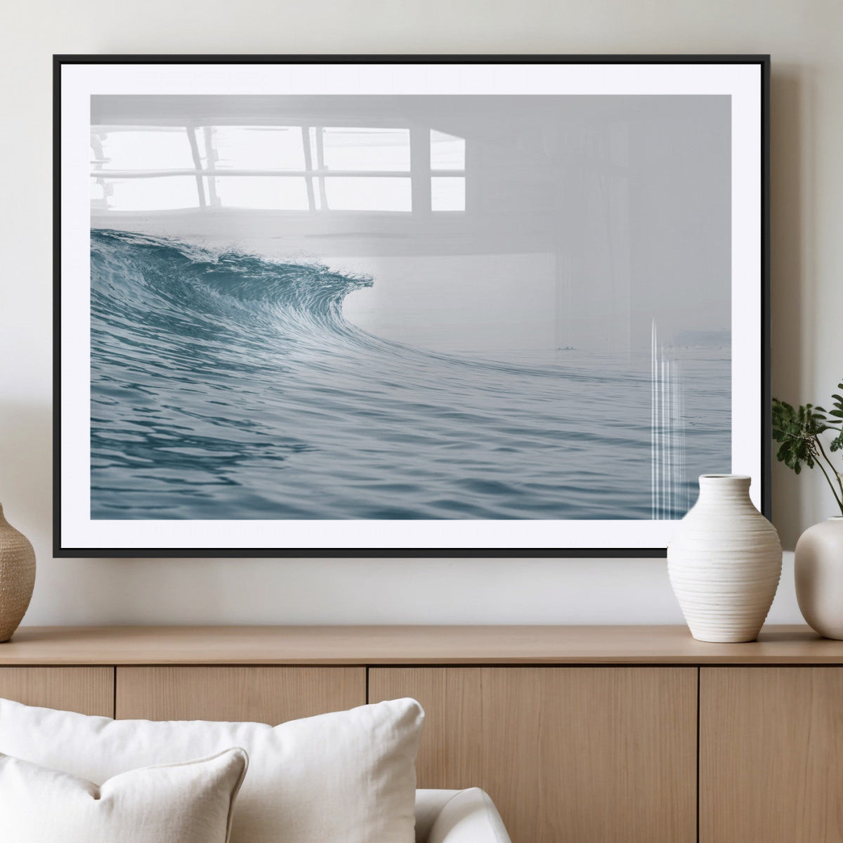 Ocean Wave Wall Art Canvas Print, Framed Coastal Decor Art, Modern Minimalist Ocean
