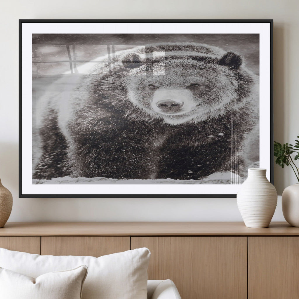 Grizzly Bear Wall Art Canvas Print, Framed Rustic Lodge Art, Wildlife Photography