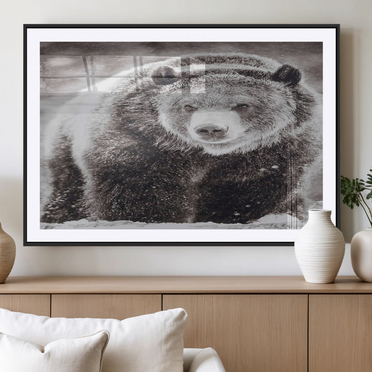 Grizzly Bear Wall Art Canvas Print, Framed Rustic Lodge Art, Wildlife Photography