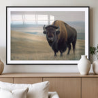 Bison Wall Art Canvas Print, Framed American Buffalo Rustic Western Artwork