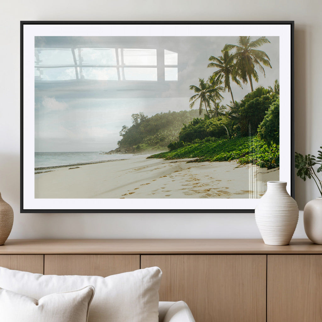 Relaxing Beach Wall Art Canvas Print, Framed Ocean View Coastal Serenity
