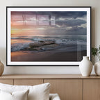 Golden Hour Wall Art Canvas Print, Framed Tranquil Waves Beach Sunset