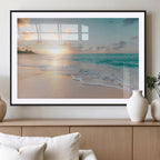 Beach Sunset Wall Art Canvas Print, Framed Ocean Waves Summer Escape