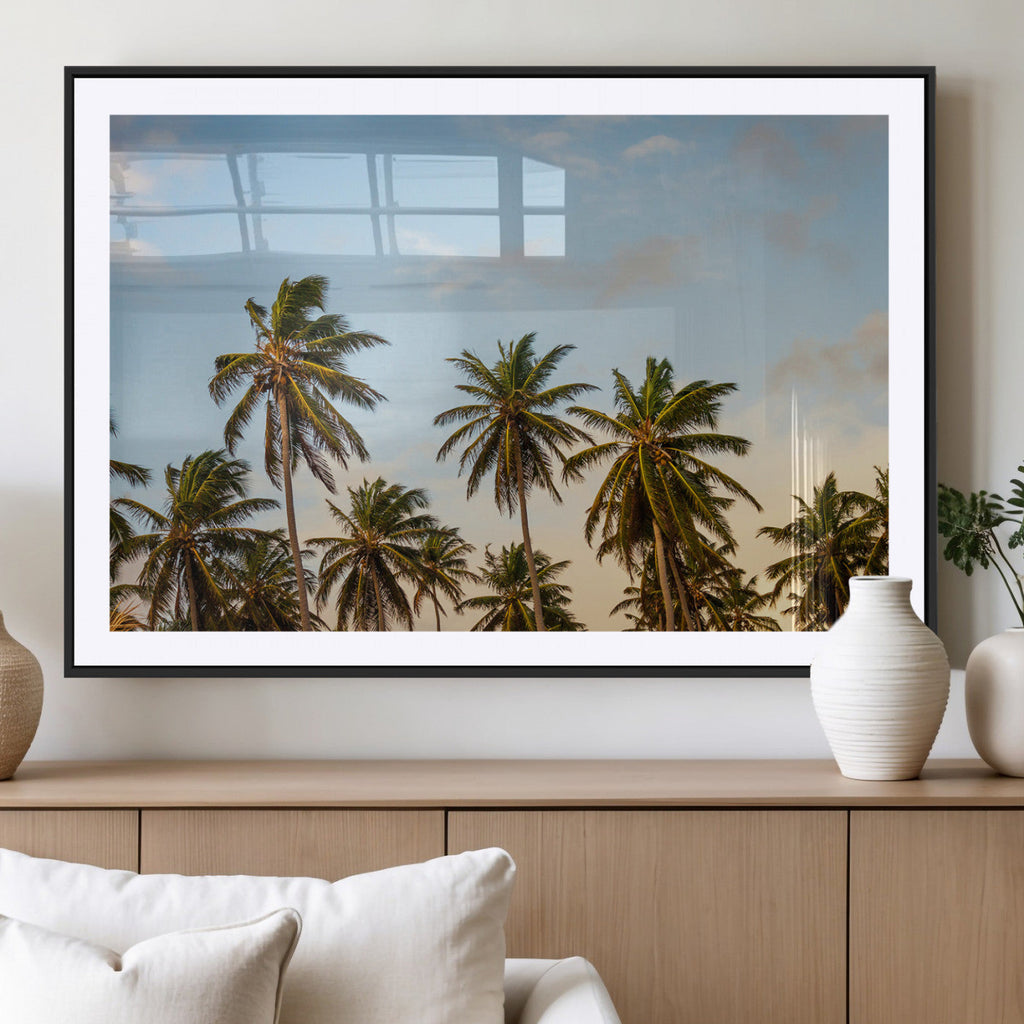 Palms Wall Art Canvas Print, Framed Tropical Coastal Nature Scene