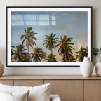 Palm Trees Wall Art Canvas Print, Framed Tropical Vibes Coastal Sunset