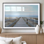 Beach Boardwalk Wall Art Canvas Print, Framed Coastal Serenity Ocean View