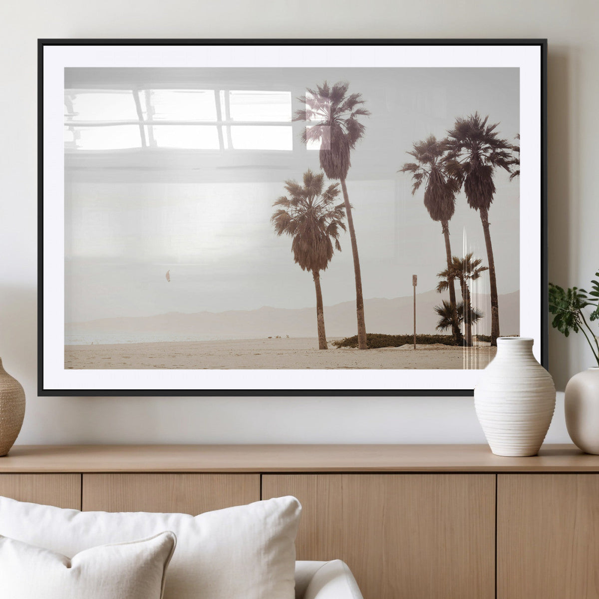 Coastal Light Wall Art Canvas Print, Framed Relaxing Shoreline Art, Minimalist Ocean Tropical Decor