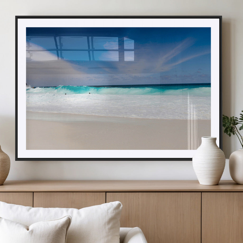 Ocean Breeze Wall Art Canvas Print, Aqua Waves and Coastal Horizon Under a Blue Sky