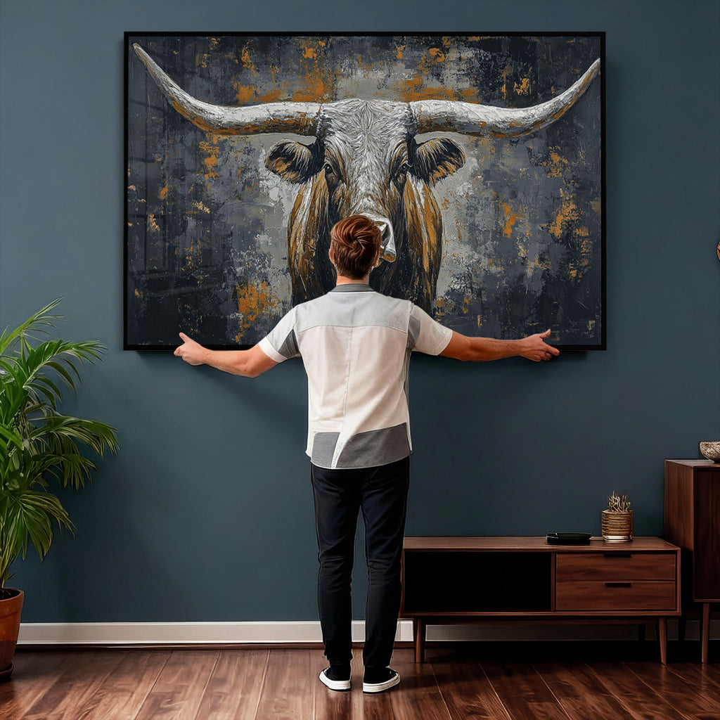 Rustic Bull Wall Art Canvas Print, Longhorn Wall Decor