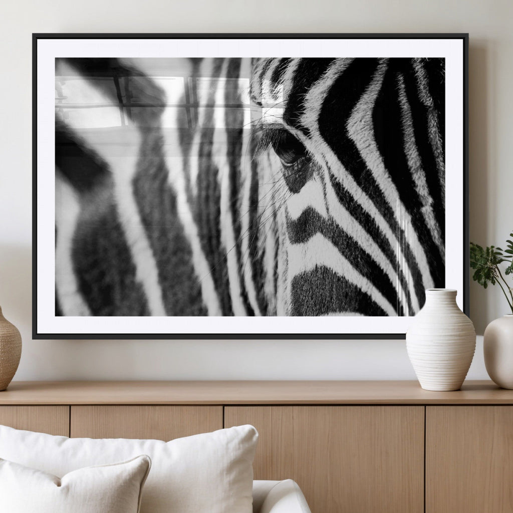 Zebra Stripes Wall Art Canvas Print, Black and White Close Up Wildlife Pattern
