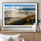 Misty Autumn Hills Wall Art Canvas Print, Foggy Forest Landscape with Fall Foliage