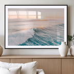 Sunset Surfing Wall Art Canvas Print, Ocean Wave Surfer with Golden Sky
