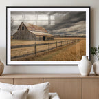 Rustic Farm Barn Wall Art Canvas Print, Stormy Sky Country Decor