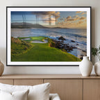 Coastal Golf Course Wall Art Canvas Print, Sunset with Rolling Green Fairways and Ocean Waves
