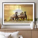 Wild Horses Wall Art Canvas Print, Framed Galloping Herd