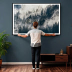 Foggy Mountain Forest Canvas Print, Misty Pine Trees Nature Wall Art