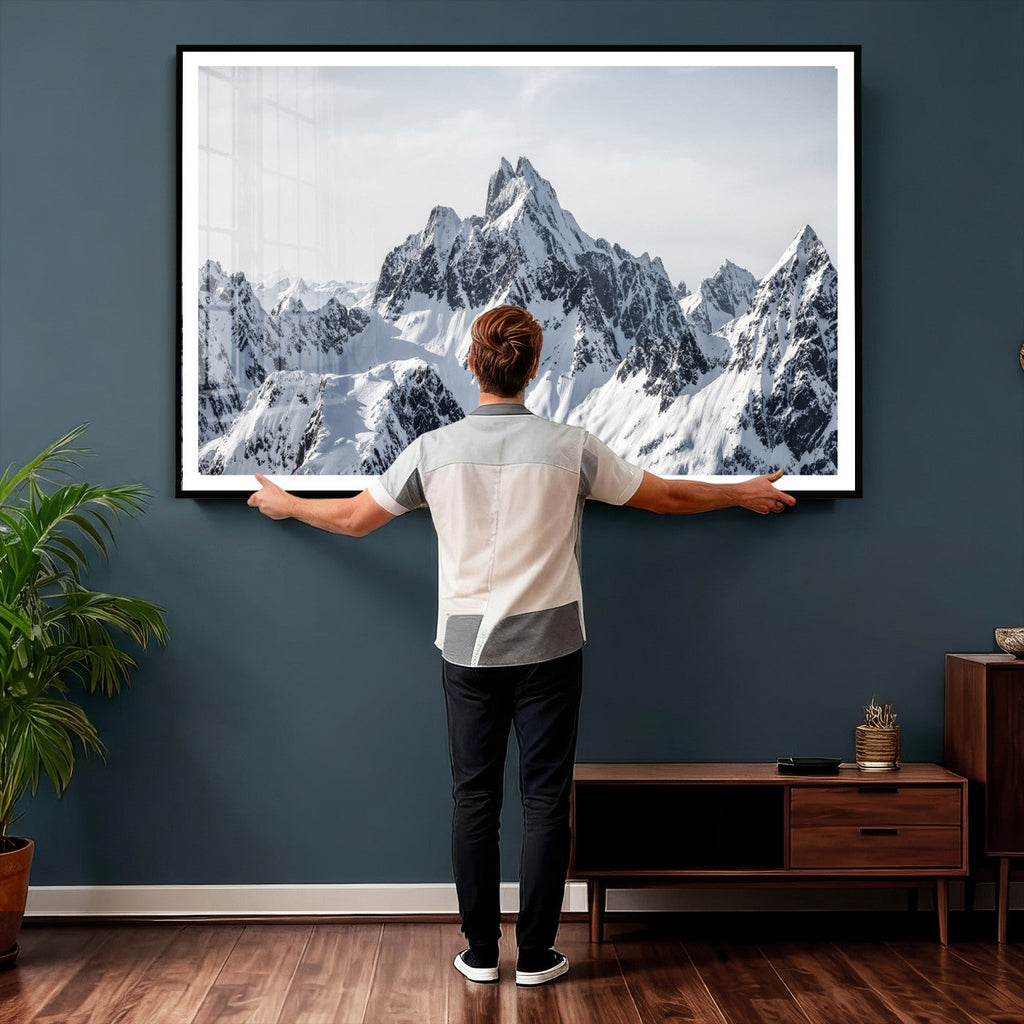 Snowy Mountain Range Canvas Print, Alpine Peaks Landscape Wall Art