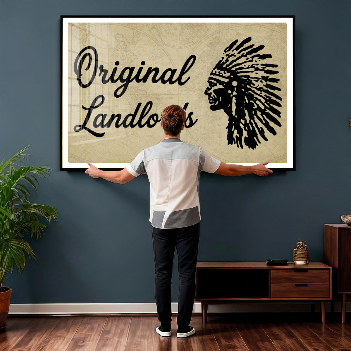Original Landlords Wall Art Canvas Print, Native American Silhouette Artwork
