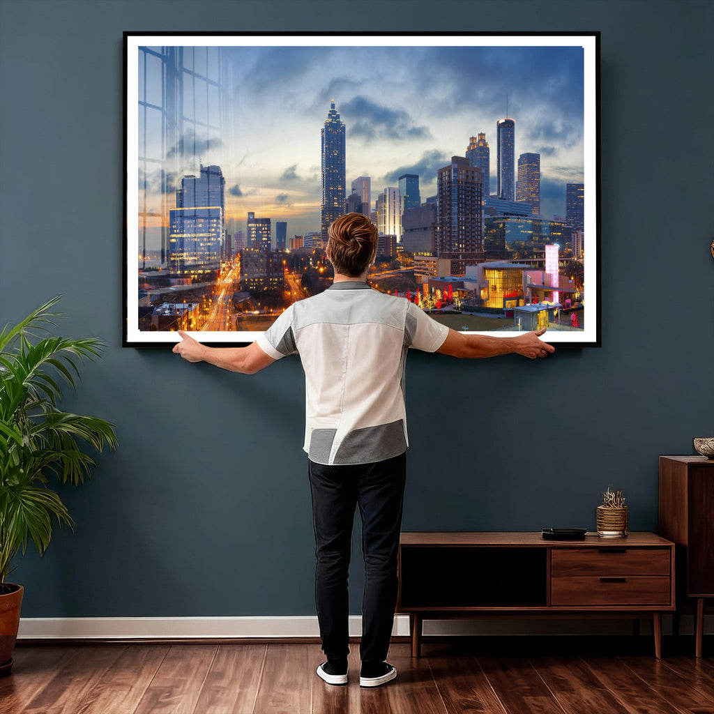 Atlanta Skyline Wall Art Canvas Print, Atlanta Downtown Night Cityscape