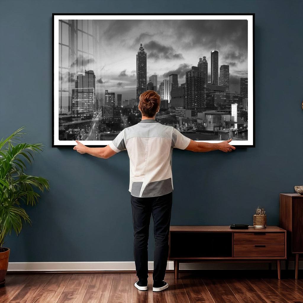 Atlanta Skyline Wall Art Canvas Print, Atlanta Downtown Night Cityscape