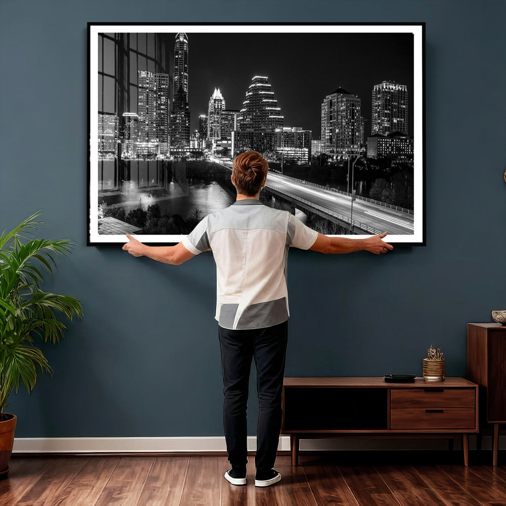 Austin Skyline Wall Art Canvas Print, Austin Downtown Night Cityscape