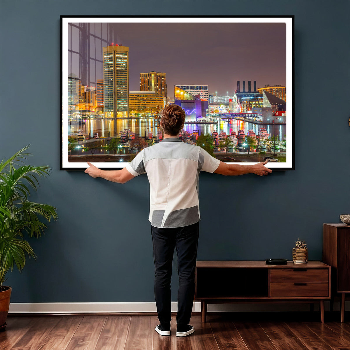 Baltimore Skyline Wall Art Canvas Print, Baltimore Downtown Night Cityscape