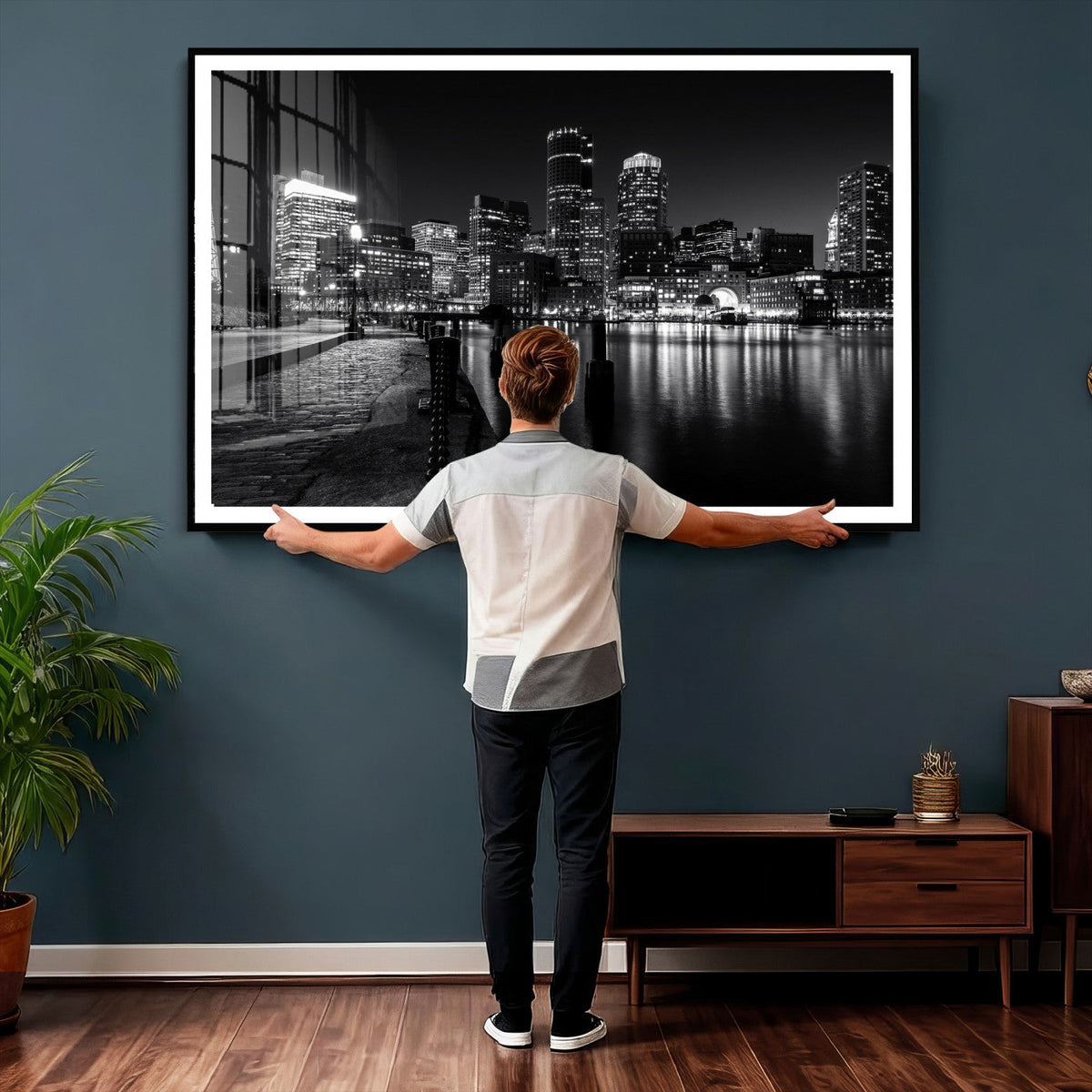 Boston Wall Art Canvas Print, Boston City Downtown Night Cityscape