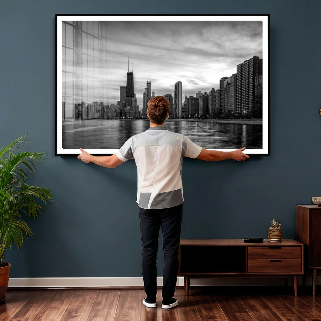 Chicago Wall Art Canvas Print, Chicago City Downtown Night Cityscape