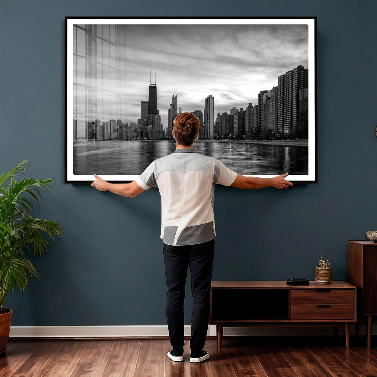 Chicago Wall Art Canvas Print, Chicago City Downtown Night Cityscape