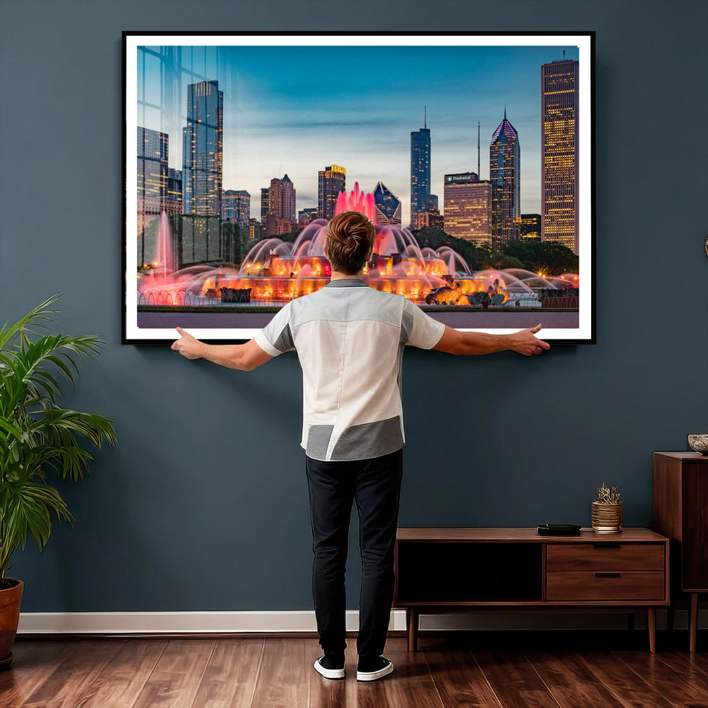 Chicago Wall Art Canvas Print - Chicago City Downtown Night Cityscape