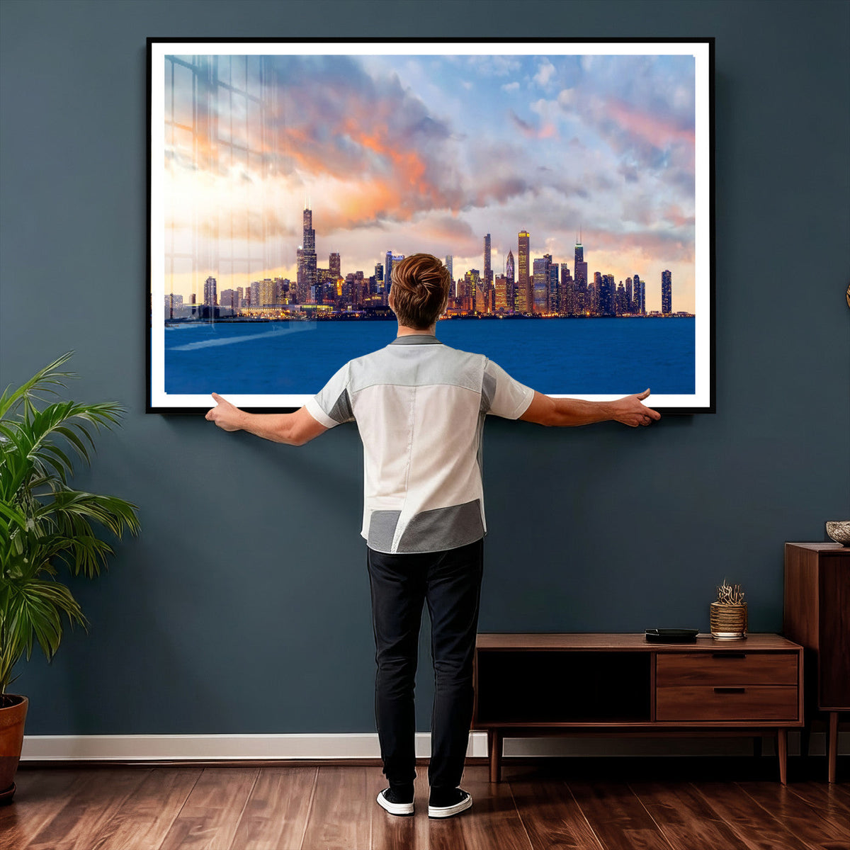 Chicago Wall Art Canvas Print - Chicago City Downtown Night Cityscape