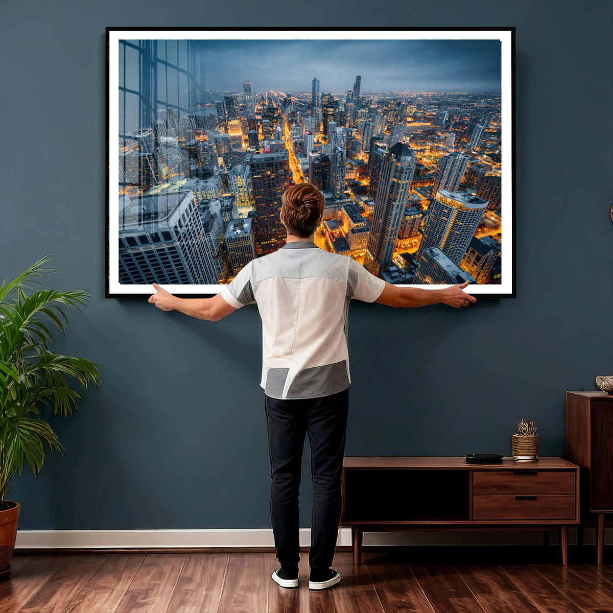 Chicago Wall Art Canvas Print - Chicago City Downtown Night Cityscape