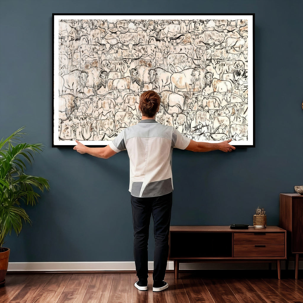 Abstract Bison Wall Art Canvas Print, Abstract Animal Art for Cabin Decor