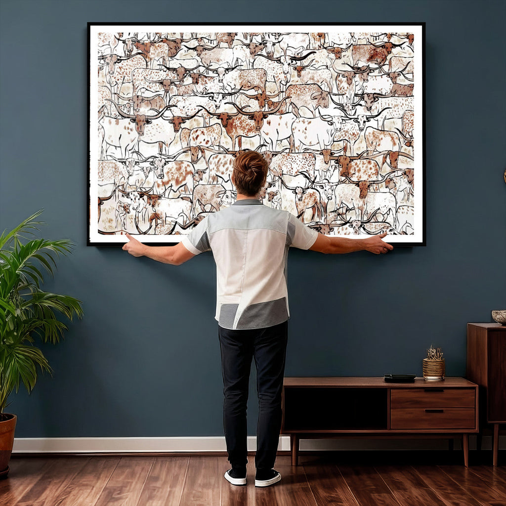 Abstract Longhorn Herd Wall Art Canvas Print