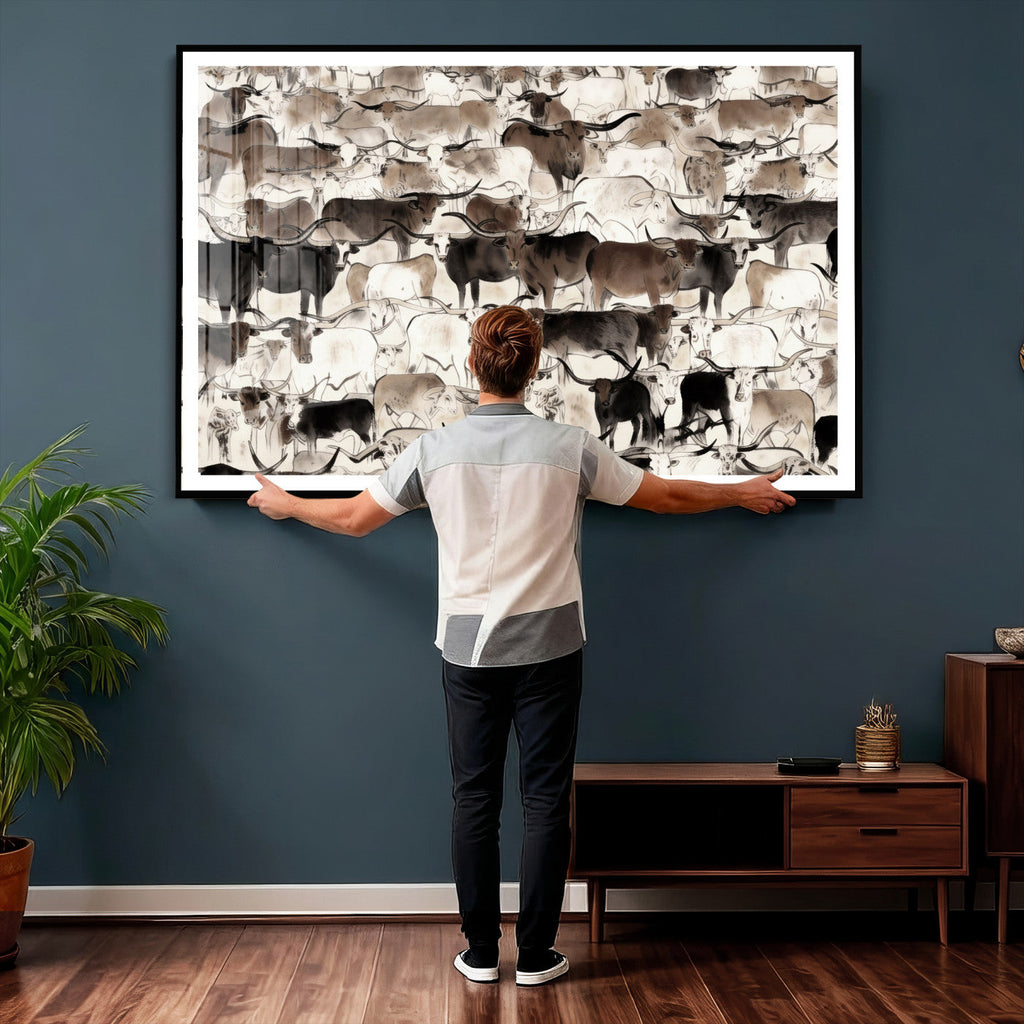 Abstract Texas Longhorn Print, Longhorn Herd Print
