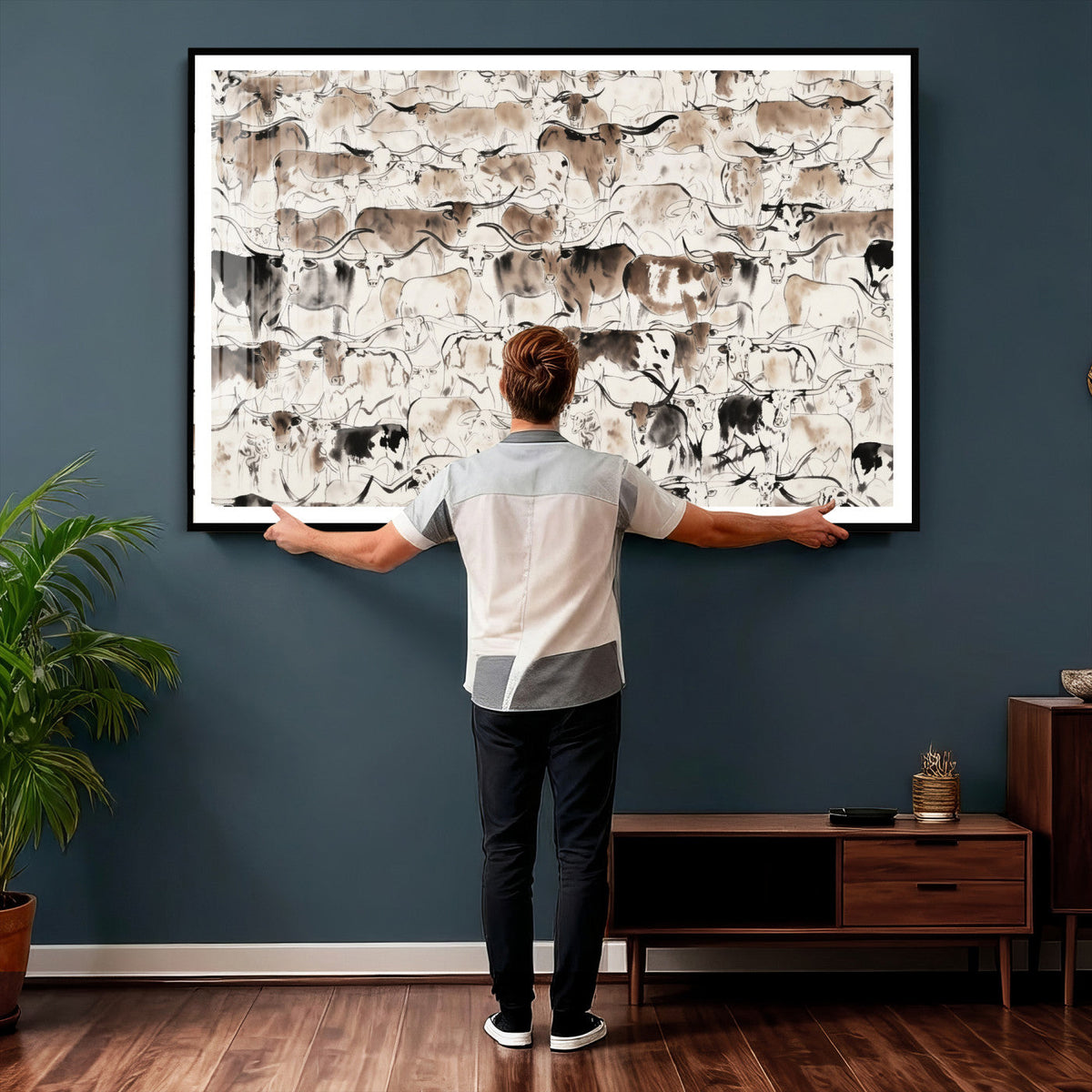 Abstract Texas Cow Canvas Print for Cabin and Western Home Decor